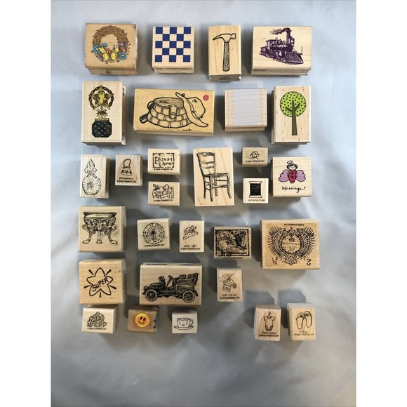 n/a Other - Lot of 29 Wood Mounted Rubber Crafting Stamps Miscellaneous N3-4